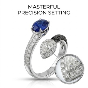 Bague en or 18 carats fiable avec saphir naturel et diamants, idéale pour les propriétaires de boutiques - Product Image 2