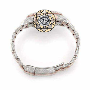 Montre chronographe plaquée or rose de qualité supérieure, lunette sertie de diamants de laboratoire, mouvement à quartz en acier inoxydable de luxe, montre-bracelet personnalisée - Product Image 3