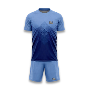 Ensemble de maillots de football sublimés personnalisés pour hommes, bleu dégradé, col rond, manches courtes, coupe athlétique, évacuation de l'humidité - Product Image 3