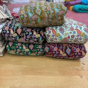 Embroidered Floral Beads Work Brocade <b>Fabric</b> Cushion Covers <b>Medium</b> Weight Wedding Boys Girls Anti-static Breathable Decorative - Product Image 1