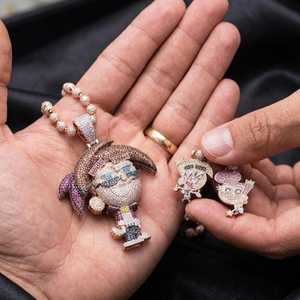 Pendentif Moissanite Iced Out en forme de dessin animé, plaqué or rose, collier tendance Hip Hop pour hommes - Product Image 5