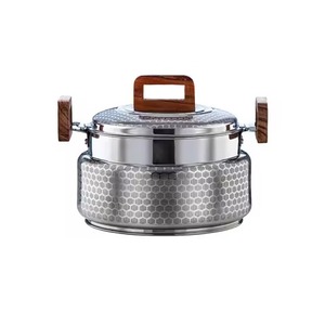 Luxury Stainless Steel Enamel Coated Casserole Hot Pot <b>Rose</b> Gold Hammered Dimple Body Tall <b>Arch</b> Handle Table Top Serving - Product Image 3