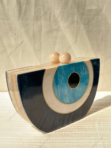 Bolso de Mano de Resina Azul Hecho a Mano con Diseño Geométrico Incrustado, Marco Dorado, Bolso de Lujo para Fiesta Nocturna - Product Image 2