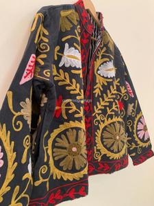 Manteau en coton brodé à la main à motifs floraux, col mandarin, manches longues, vêtements d'extérieur d'automne, style chinois, grande taille pour femmes - Product Image 3