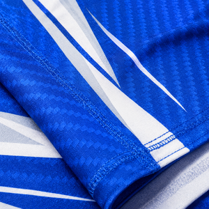 Ensemble de maillots de basket-ball bleus pour hommes, sans manches, col en V, imprimé géométrique sublimé, vêtements de sport respirants, noms d'équipe personnalisés - Product Image 6