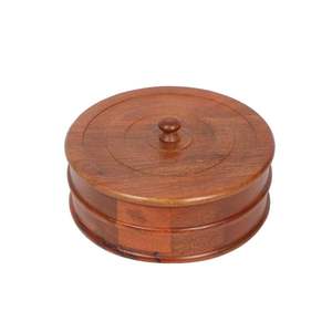 Round Kitchen Chapati Roti Box Light Brown Wooden Chapati & Roti Casserole Round Shape Durable Serving Box Flip Top Wooden <b>Lid</b> - Product Image 3