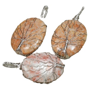Meilleur vendeur forme ovale en argent Sterling fil enroulé pendentif plaqué or rhodium pierre précieuse agate opale cadeau fait main - Product Image 1