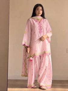 Women's Pink Heart Print Traditional Indian Pakistani <b>Dress</b> Set Loose Fit Casual Wear Cotton Material Spring Style - Product Image 3
