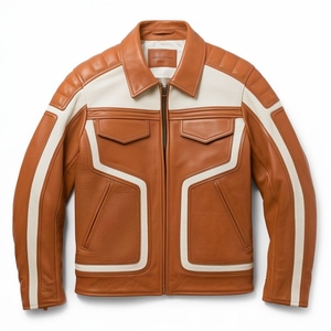 Veste de moto classique en cuir véritable de luxe, coupe-vent et respirante, style vintage décontracté, pour hommes et femmes - Product Image 4