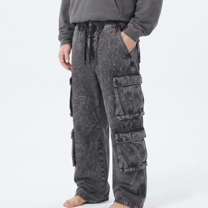 Pantalon de jogging cargo ample en coton délavé à l'acide pour homme, coupe oversize, multi-poches, style streetwear décontracté, design personnalisé - Product Image 3