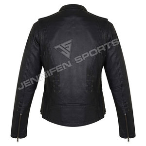 Blouson en cuir de vachette véritable noir pour femme, style motard vintage, coupe courte, dernier design, vente en gros - Product Image 4