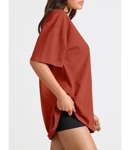 Camiseta de algodón 100% sólido para mujer, manga corta, cuello con hombros caídos, holgada, informal, transpirable, precio mayorista, de Bangladesh - Product Image 3