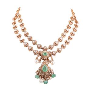 Ensemble de collier Kundan en argent 925 Gajaah, bijoux de créateur traditionnels, avec pendentif émeraude et perle, plaqué or, pour femmes - Product Image 3