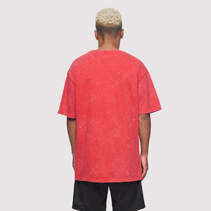 T-shirt en coton rouge pour homme, coupe classique, col rond, manches courtes, jersey décontracté, logo tricoté sur le devant, respirant, effet délavé - Product Image 2
