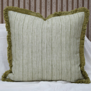 Natural Sage Green 100% Linen <b>Cushion</b> <b>Cover</b> Stripe Throw Pillow <b>Cover</b> with Fringed Edge Premium Decorative <b>Cushion</b> <b>Cover</b> Export - Product Image 3
