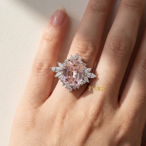 18K Gold Shield Cut Pink Lab Grown Diamond Halo <b>Ring</b> Floral Cluster Nature Inspired Bridal Wedding <b>Ring</b> Women <b>Custom</b> <b>Ring</b> - Product Image 3