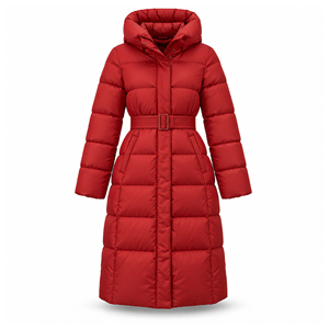 Women'<b>s</b> Red Long Puffer <b>Coat</b> <b>Winter</b> <b>Warm</b> Hooded Belted Quilted Parka Windproof <b>Winter</b> <b>Coat</b> Casual Thick Polyester Slim Fit <b>Coat</b> - Product Image 2