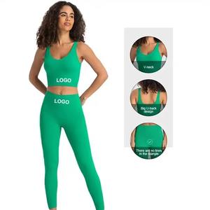 Ensemble de leggings et soutien-gorge croisé doux pour femmes, ensemble de leggings de fitness et de gym à compression, soutien-gorge de sport antichoc, tenue deux pièces - Product Image 6