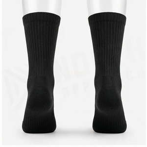 Crew <b>Socks</b> Solid Black Cotton Breathable Casual Daily Wear for Adults Summer Season - Product Image 2