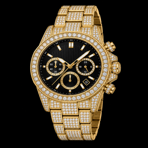 Reloj Cronógrafo con Incrustaciones de Diamantes, Esfera Negra, Brazalete de Diamantes, Diseño de Lujo para Hombre - Product Image 2