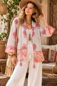 <b>Women</b>’s Boho Floral Shirt, Handmade Cotton Patchwork Top, Long Sleeve Printed Shirt - Product Image 1