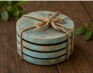 Eco Friendly Round Wooden <b>Coasters</b> Rustic Engraved <b>Drink</b> Mats Custom Cup <b>Coaster</b> Set Table Decor - Product Image 2