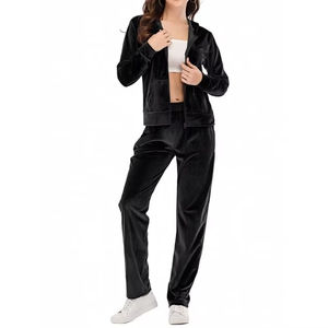 Conjunto Deportivo de Dos Piezas de Alta Calidad Unisex para Invierno, con Estampado Sólido en Terciopelo, Sudadera con Cierre y Pantalones - Product Image 3