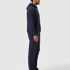 Ensemble de sweat-shirts à capuche 2 pièces pour homme, de qualité supérieure, personnalisé avec logo imprimé en sérigraphie, 100% coton, poids moyen, style streetwear évasé pour l'hiver - Product Image 2