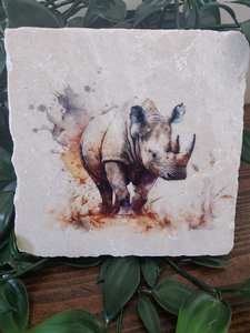 Sous-verres en marbre rhinocéros rustique, sous-verres animaux de la savane, décoration de maison unique, cadeau rhinocéros - Product Image 3