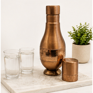 Bouteille d'eau en cuivre pur martelé de qualité supérieure, écologique, anti-fuite, avec couvercle en verre intégré pour la maison et le bureau - Product Image 6