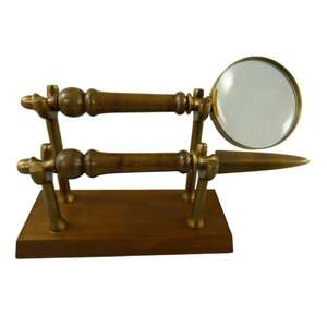 Loupe et ouvre-lettre de luxe à bord doré avec support, fournitures de bureau, objet décoratif de table, artisanat pour cadeaux - Product Image 1