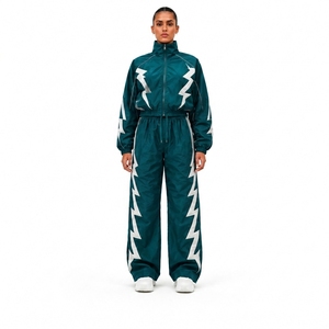Nylon Black Full Tracksuit Set Athletic <b>Jacket</b> and Track Pants for Sports Training Fitness <b>Workout</b> Running and Outdoor - Product Image 1