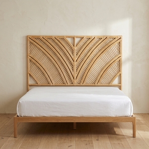 New Modern Minimalist Geometric Chevron <b>Rattan</b> Headboard <b>Bed</b> <b>Frame</b> Wood Eco-Friendly Double Queen Bedroom Furniture Upholstered - Product Image 4