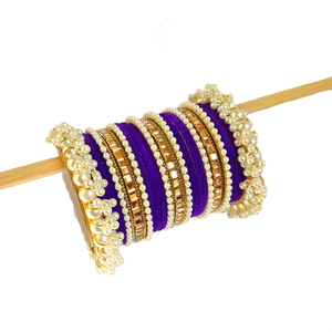 Purple Velvet <b>Bangle</b> Set With Imitation Pearl And Gold Plated Alloy Classic Women's Wedding Jewelry - Product Image 6