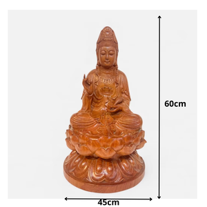 Estatuas de Guan Yin Budistas Hechas a Mano en Madera, Feng Shui, Sentadas, Tradicionales, Color Marrón Dorado, para Sala de Estar, Hotel, Villa, Templo Interior - Product Image 5