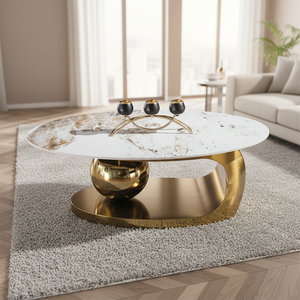 Table basse en métal de luxe italienne de forme ovale pour salon et décoration d'hôtel - Product Image 3