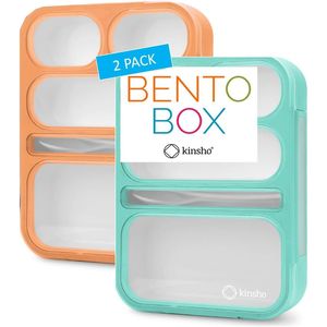 Paquete de 2 Loncheras Reutilizables de Acero Inoxidable, Contenedor de Aperitivos de 3 Compartimentos, Caja de Condimentos de 2 Compartimentos con Tapas para Almacenamiento de Alimentos - Product Image 1