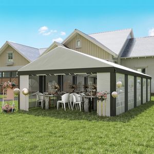 16FT X 32FT Heavy-Duty Large Wedding <b>Tent</b> Outdoor Carport Garage Party <b>Canopy</b> Patio Gazebo Sidewall Gray Color Made Polyester - Product Image 2