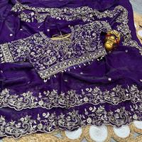 Sari indien traditionnel en soie satinée, broderie Zari, tenue de soirée élégante pour femme, recyclé