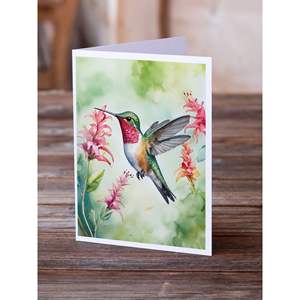 Whimsical Broadtailed Hummingbird A7 Size 5x7 Blank <b>Note</b> <b>Cards</b> Pack of 8 with Envelopes for <b>Greetings</b> - Product Image 2