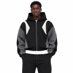 Sweat-shirt à capuche zippé pour homme de haute qualité, avec empiècements color block, manches raglan, coupe décontractée, manches longues, collection de vêtements en gros B2B - Product Image 1