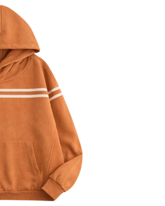 Sudadera con Capucha para Hombre, Color Naranja Quemado, con Rayas en el Pecho, Estilo Casual Urbano, Felpa de Algodón, Bolsillo Canguro, Personalizable - Product Image 2