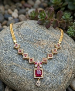 Divyoro Geometric <b>Ruby</b> Princess Short <b>Necklace</b> Gold Plated Copper Alloy Adjustable Length Classic Women's Party Wedding All - Product Image 4