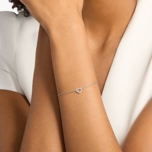 Mini Diamond Open Heart <b>Bracelet</b> in White Gold - Product Image 4