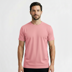 T-shirt décontracté RedFlix de luxe rose pastel, respirant, à manches courtes, en soie/coton, tissu jersey 240g, couleur unie pour homme - Product Image 1
