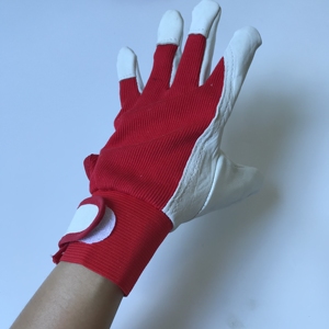 Gants en cuir longueur poignet, style uni, blancs avec revers rouge, pour usage quotidien, gants de sécurité, toutes saisons, non doublés - Product Image 5