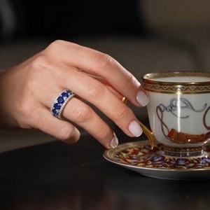 Wholesale Jewellery Stylish Design Top Quality 18k Solid White Gold Real Diamond Gem Stone Blue Sapphire Band Ring For Girl - Product Image 4