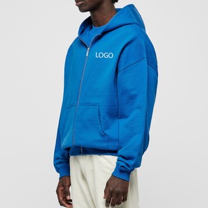 Top Quality 100% Cotton Zipper-Up Heavyweight Oversized Boxy Men's Hoodies Drop Shoulder Style 500GSM <b>Combed</b> Yarn Royal Blue - Product Image 2