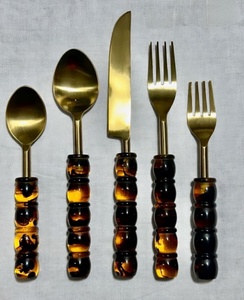 Food Grade 18/<b>8</b> Stainless Steel Gold Plated Eco Friendly 5 Piece Flatware <b>Set</b> Resin Handle Luxury American Style Party Home - Product Image 1