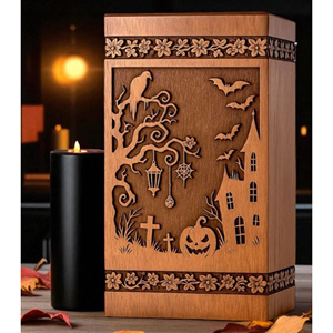 Handmade Wooden Halloween Cremation Urn: Spooky Memorial <b>Box</b> Funeral Memorial <b>Keepsake</b> by AYAANS - Product Image 5